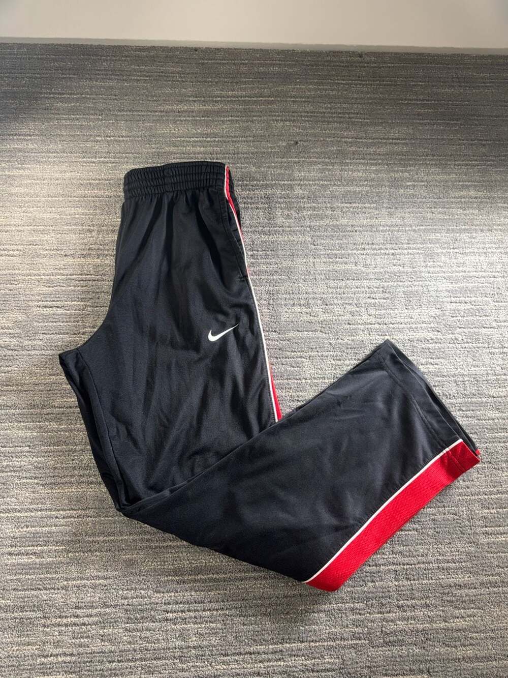 Nike Black Track Pants with Red Side Stripe Size S